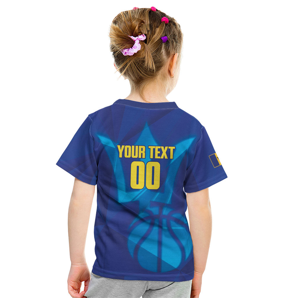 Barbados Basketball Custom Kid T Shirt Barbadian Trident Blue Version
