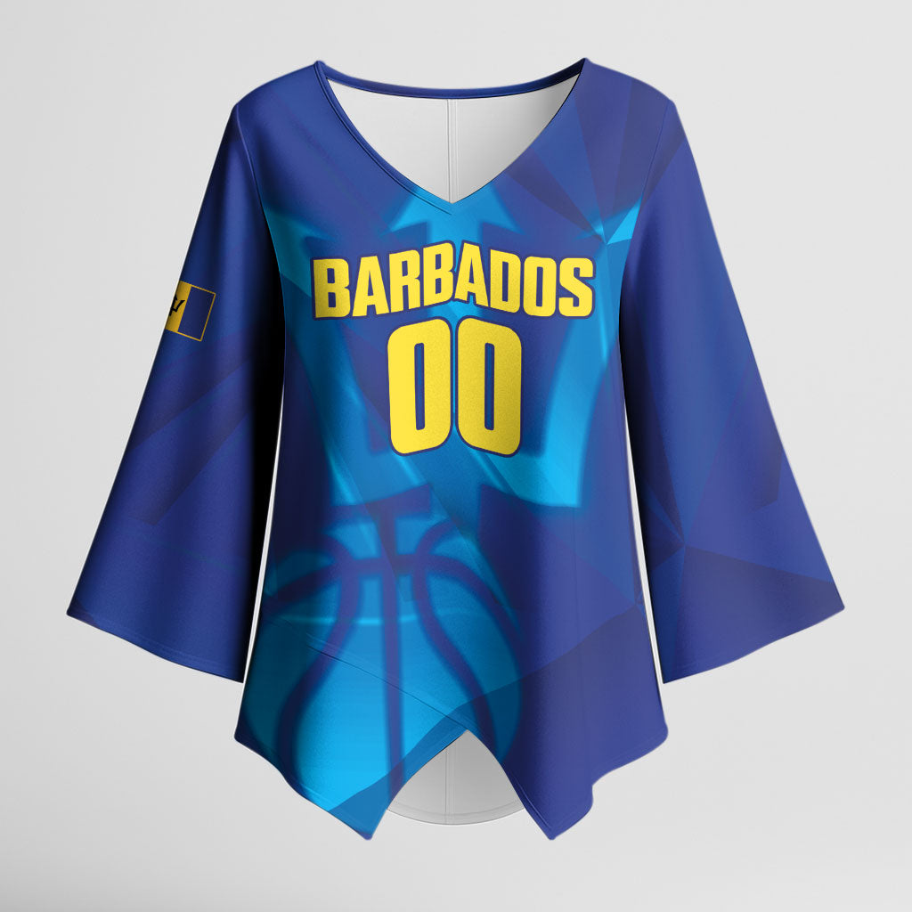 Barbados Basketball Custom Kimono Sleeve Blouse Barbadian Trident Blue Version