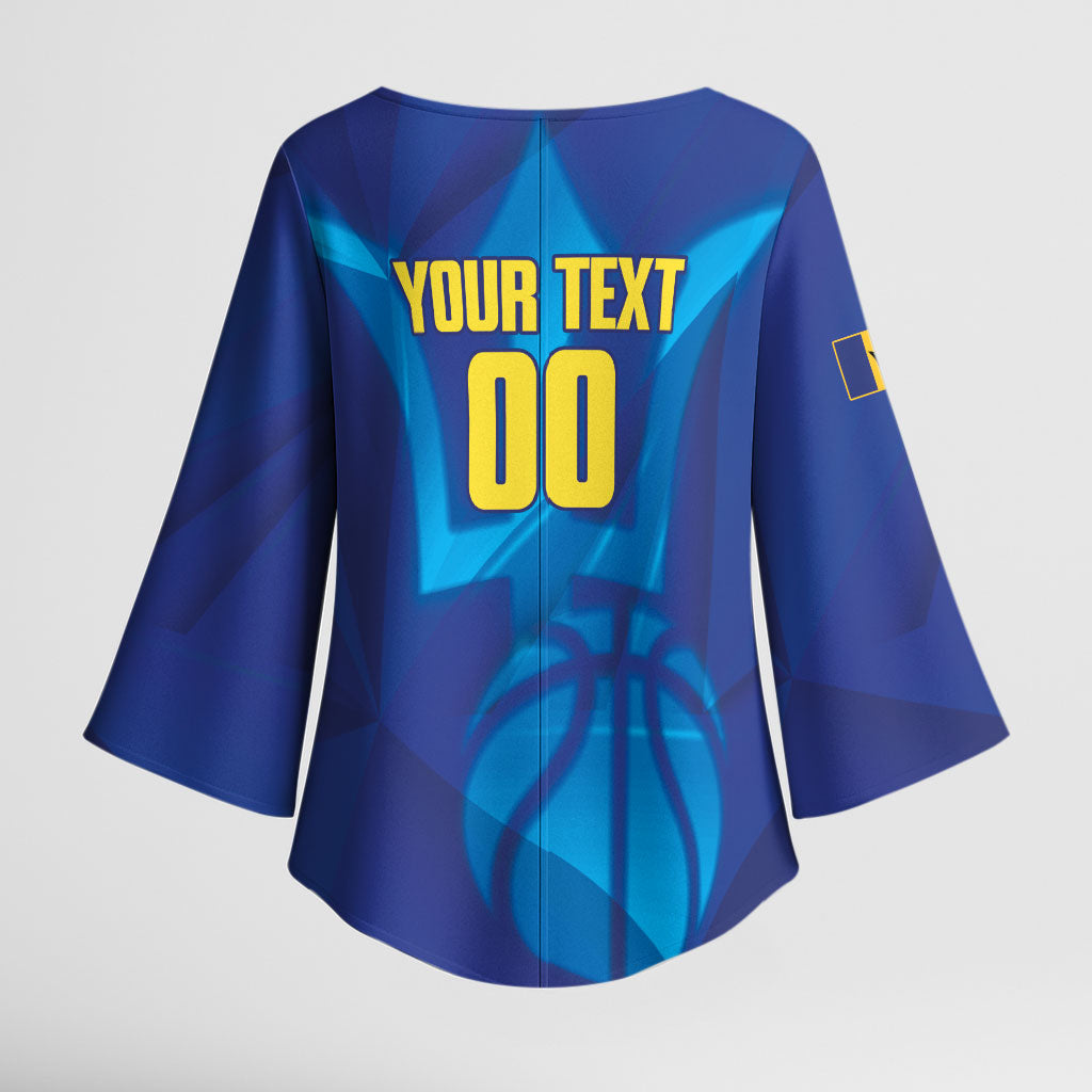 Barbados Basketball Custom Kimono Sleeve Blouse Barbadian Trident Blue Version