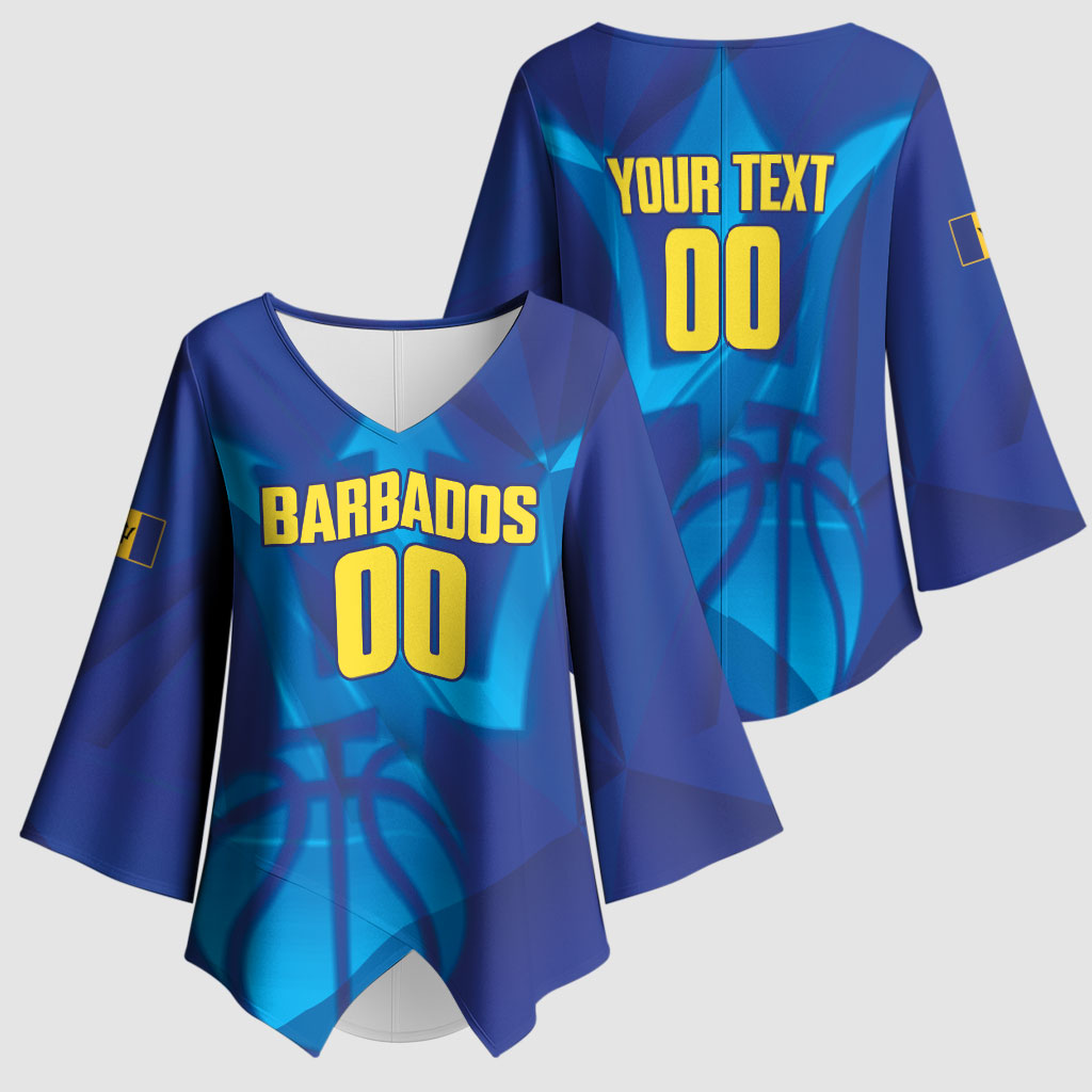 Barbados Basketball Custom Kimono Sleeve Blouse Barbadian Trident Blue Version