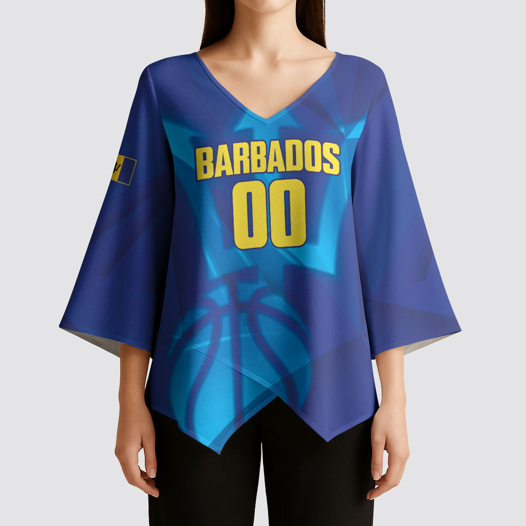 Barbados Basketball Custom Kimono Sleeve Blouse Barbadian Trident Blue Version