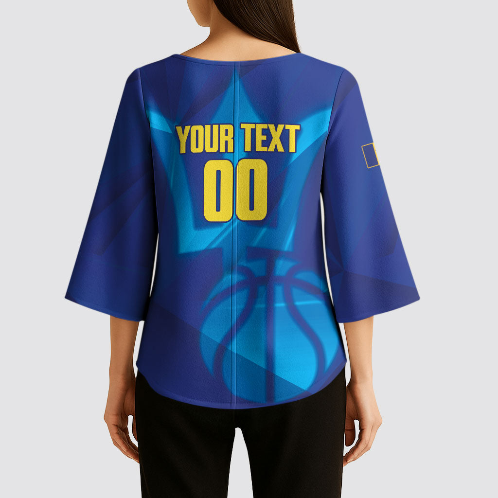 Barbados Basketball Custom Kimono Sleeve Blouse Barbadian Trident Blue Version