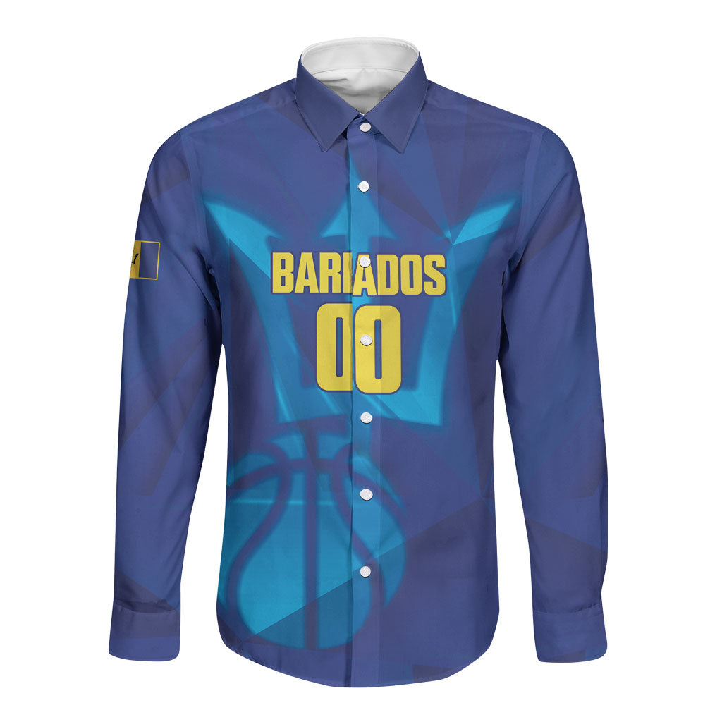 Barbados Basketball Custom Long Sleeve Button Shirt Barbadian Trident Blue Version