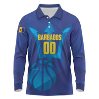 Barbados Basketball Custom Long Sleeve Polo Shirt Barbadian Trident Blue Version