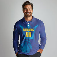 Barbados Basketball Custom Long Sleeve Polo Shirt Barbadian Trident Blue Version