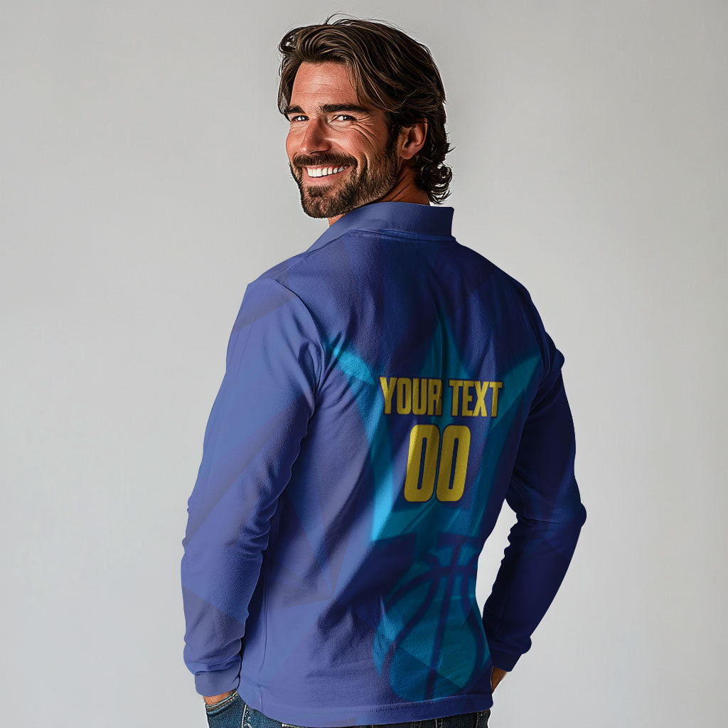 Barbados Basketball Custom Long Sleeve Polo Shirt Barbadian Trident Blue Version
