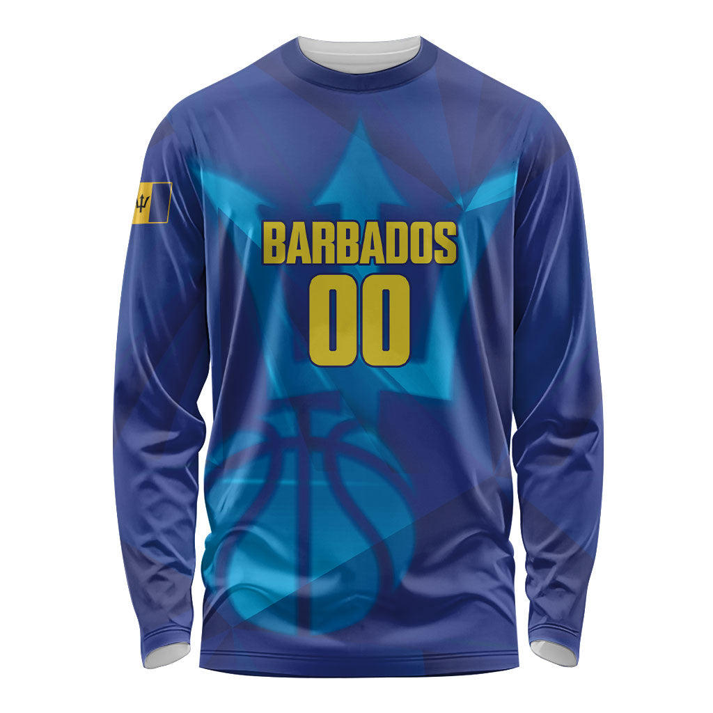 Barbados Basketball Custom Long Sleeve Shirt Barbadian Trident Blue Version