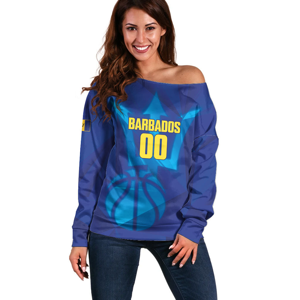 Barbados Basketball Custom Off Shoulder Sweater Barbadian Trident Blue Version