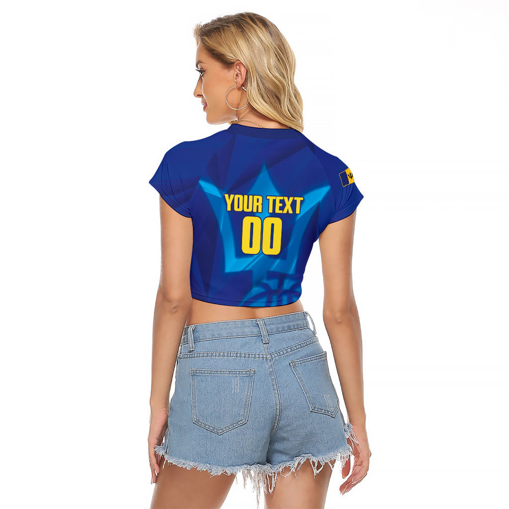 Barbados Basketball Custom Raglan Cropped T Shirt Barbadian Trident Blue Version