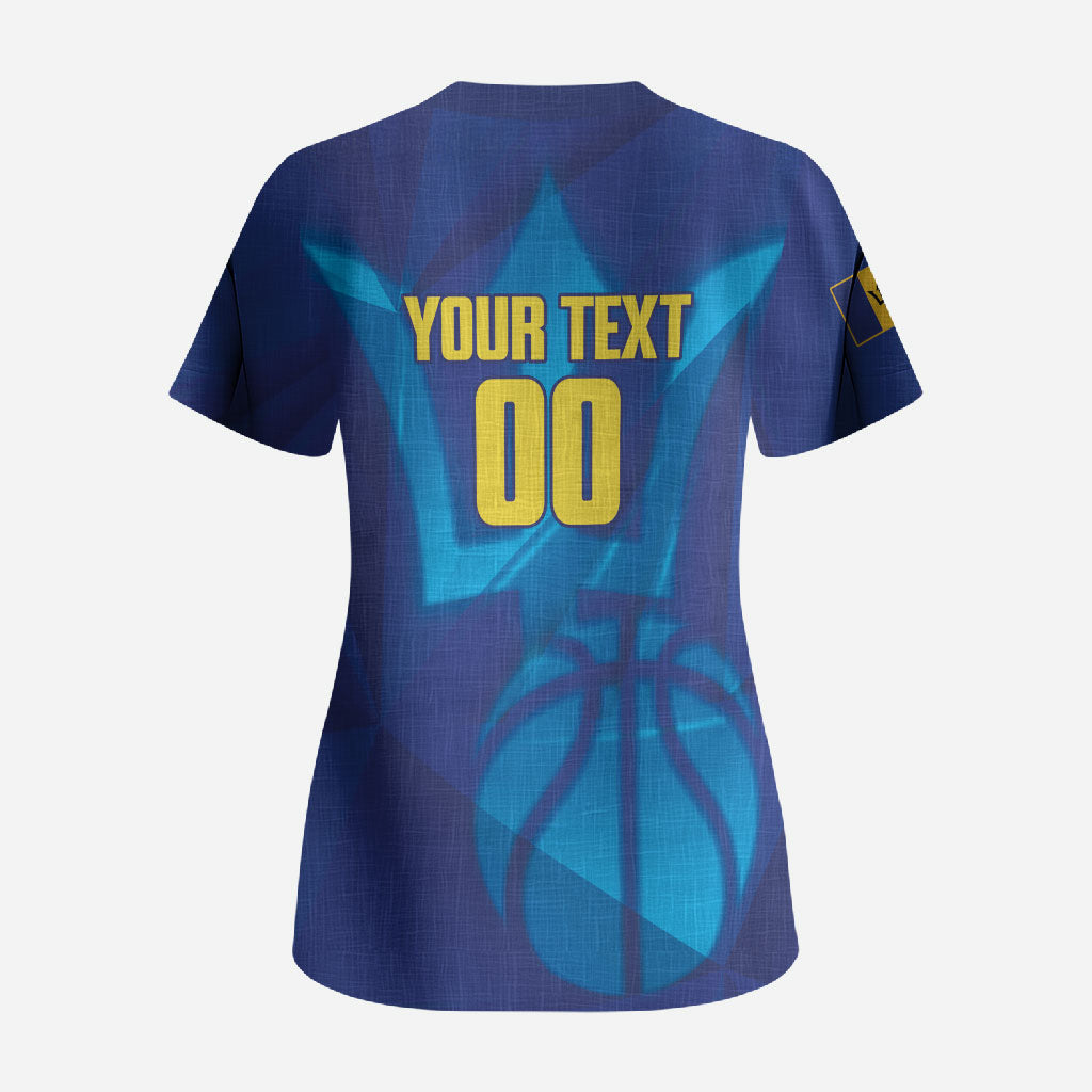 Barbados Basketball Custom Scrub Top Barbadian Trident Blue Version