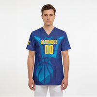 Barbados Basketball Custom Scrub Top Barbadian Trident Blue Version