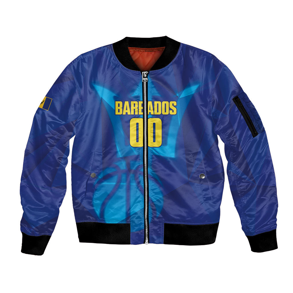 Barbados Basketball Custom Sleeve Zip Bomber Jacket Barbadian Trident Blue Version
