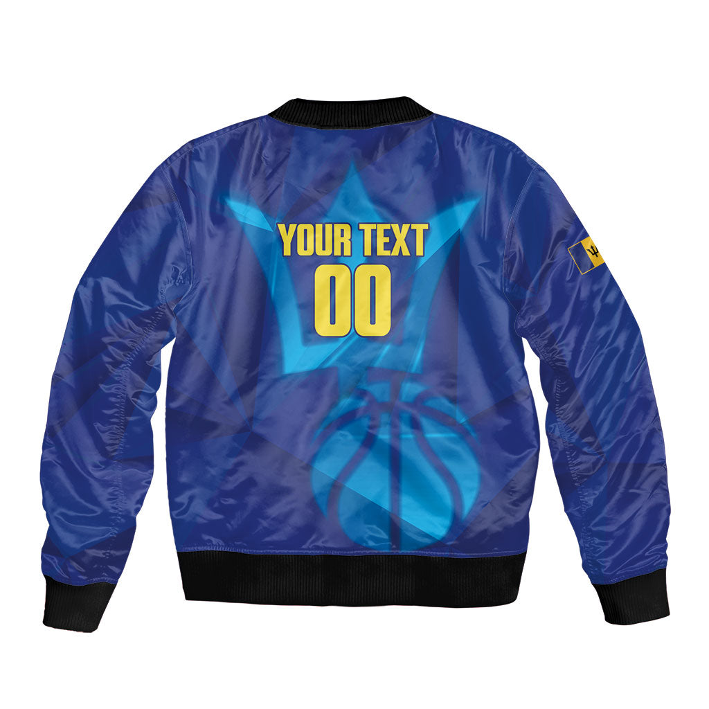 Barbados Basketball Custom Sleeve Zip Bomber Jacket Barbadian Trident Blue Version