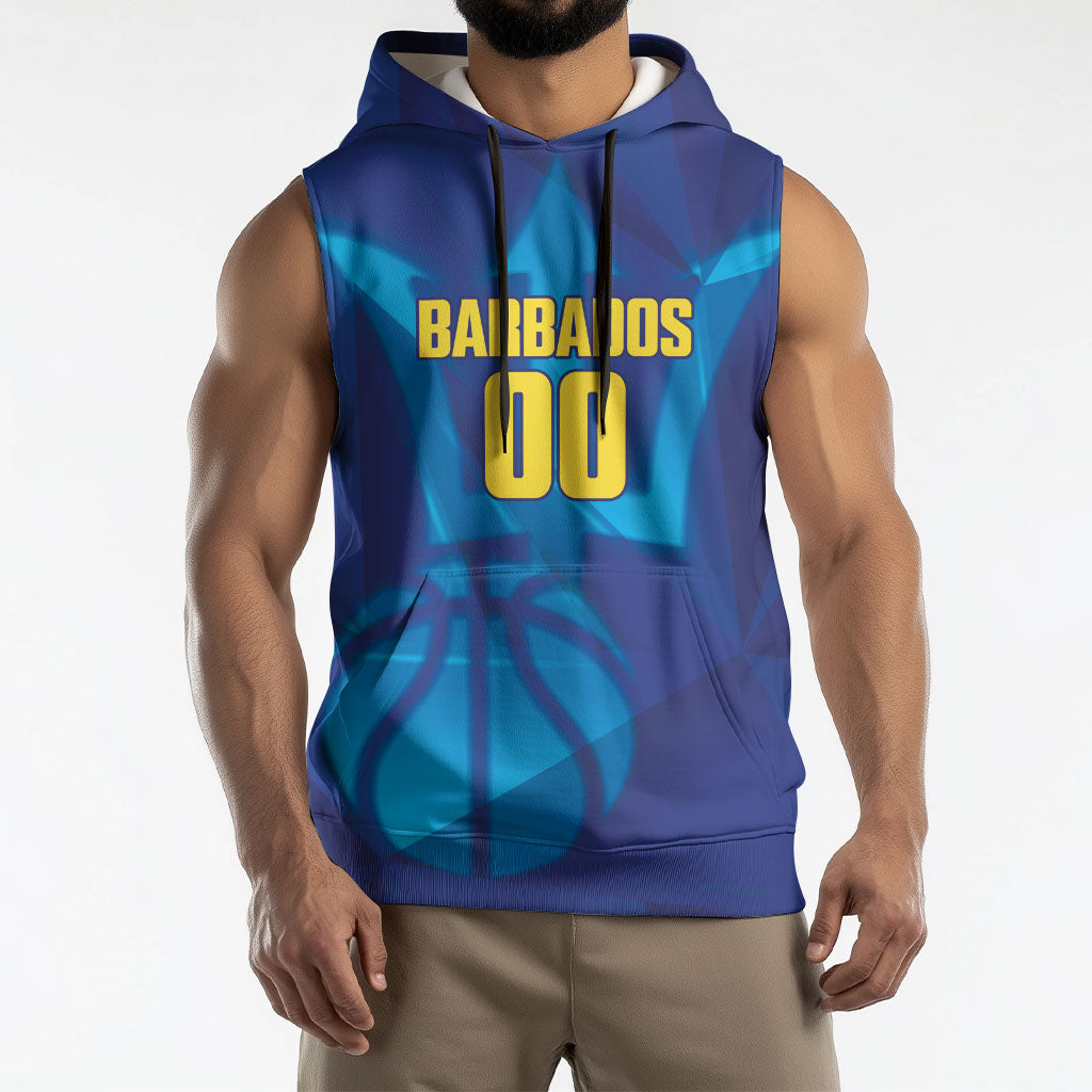 Barbados Basketball Custom Sleeveless Hoodie Barbadian Trident Blue Version