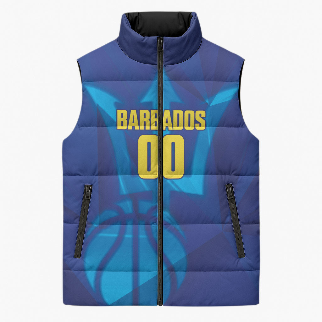 Barbados Basketball Custom Sleeveless Puffer Jacket Barbadian Trident Blue Version