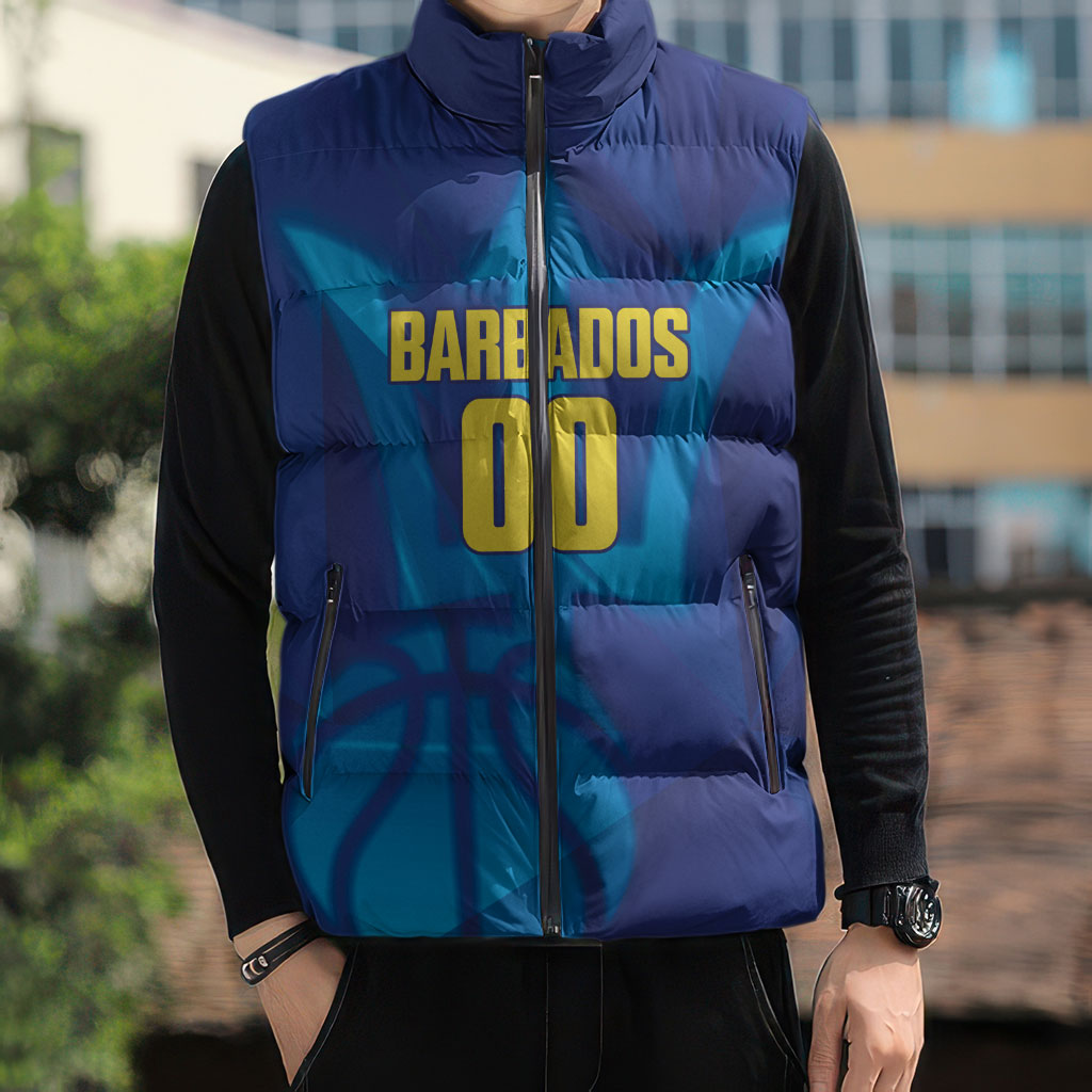 Barbados Basketball Custom Sleeveless Puffer Jacket Barbadian Trident Blue Version