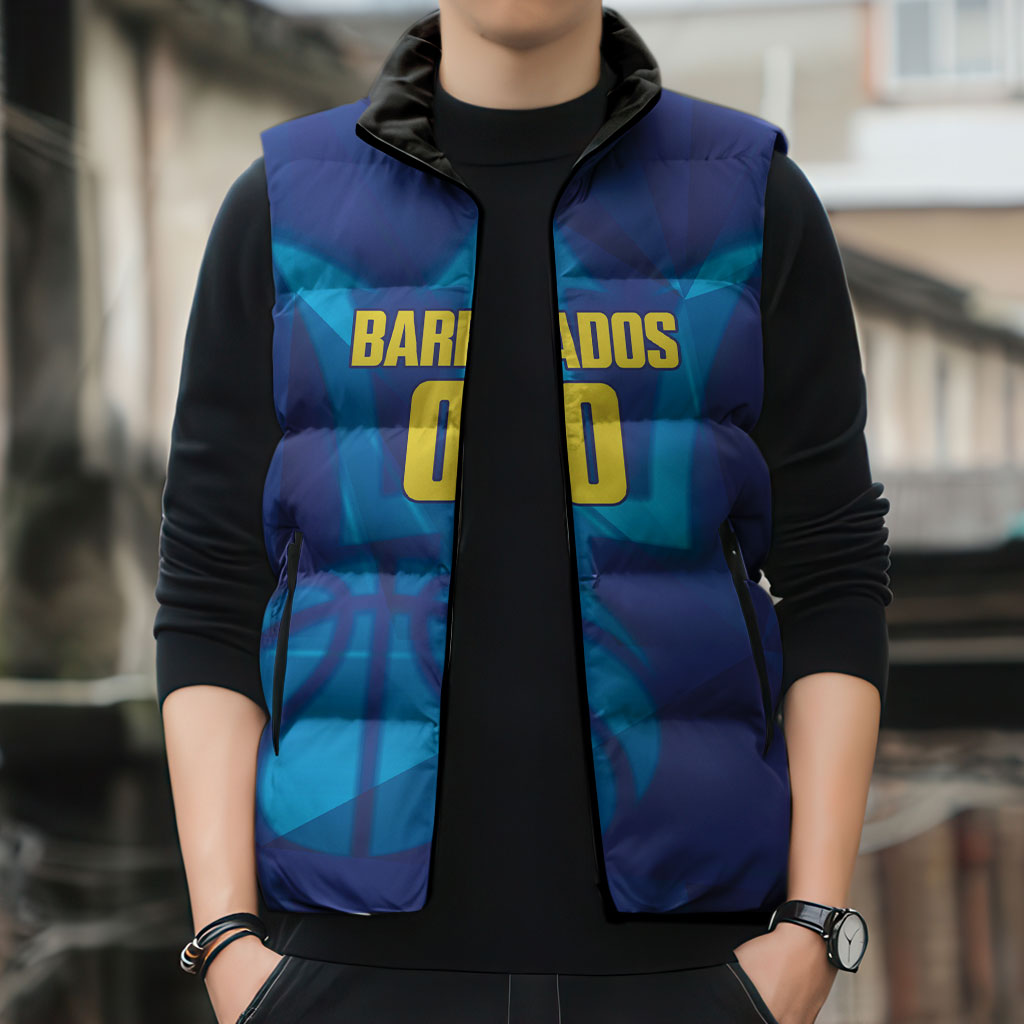 Barbados Basketball Custom Sleeveless Puffer Jacket Barbadian Trident Blue Version