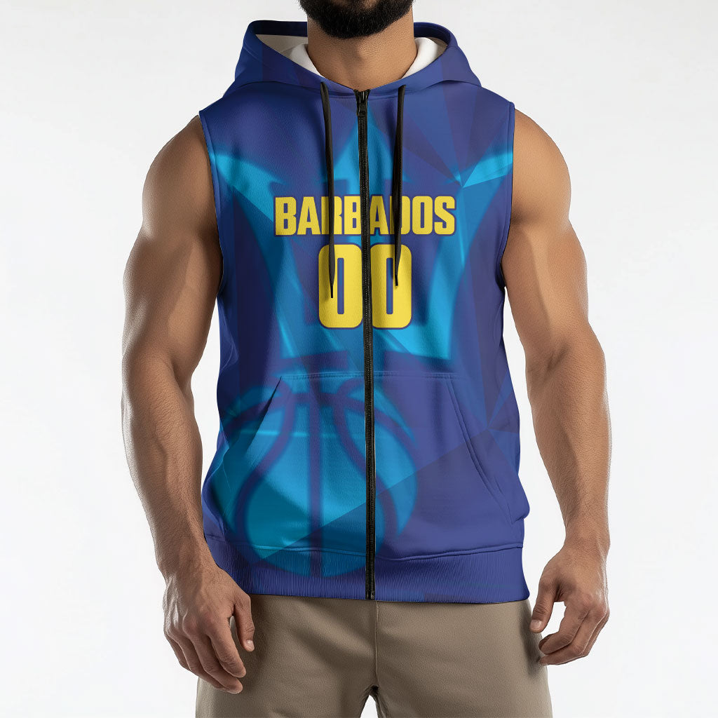 Barbados Basketball Custom Sleeveless Zip Hoodie Barbadian Trident Blue Version