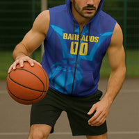 Barbados Basketball Custom Sleeveless Zip Hoodie Barbadian Trident Blue Version