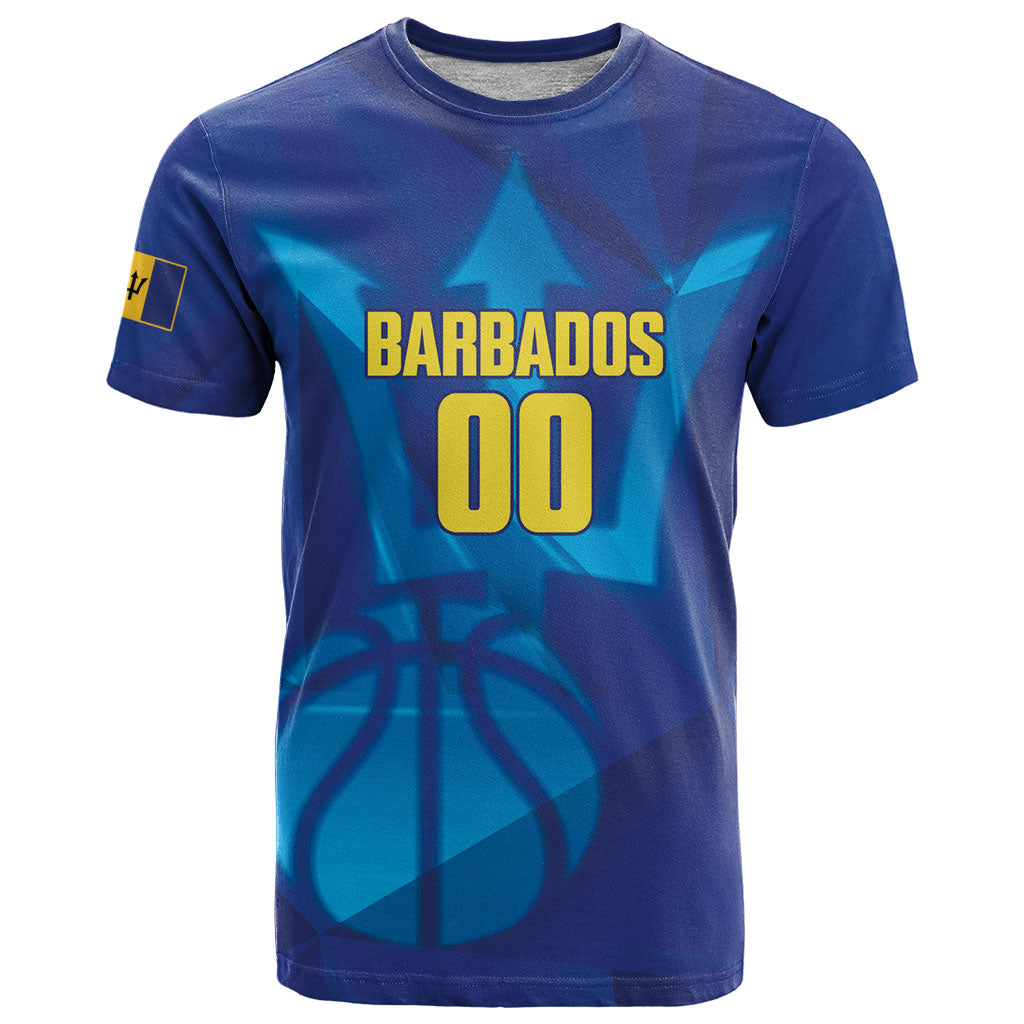 Barbados Basketball Custom T Shirt Barbadian Trident Blue Version