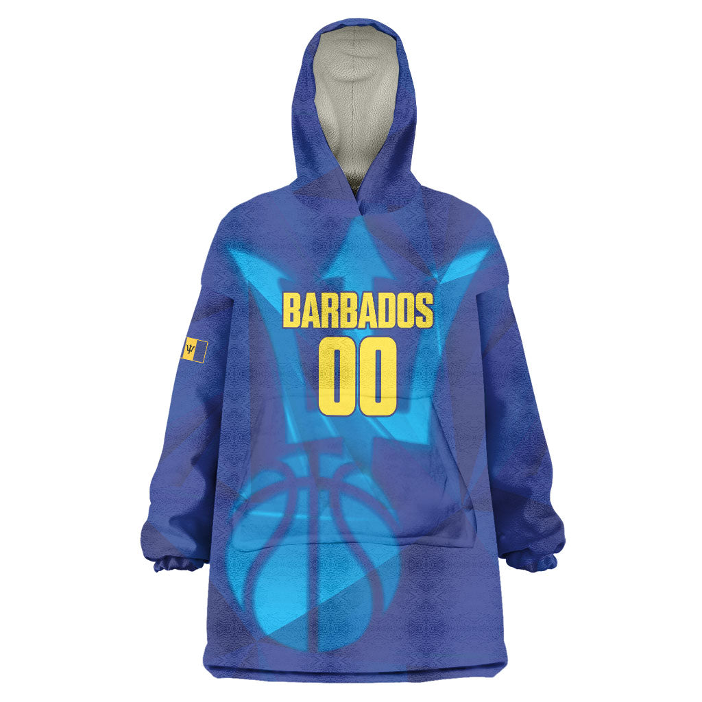 Barbados Basketball Custom Wearable Blanket Hoodie Barbadian Trident Blue Version