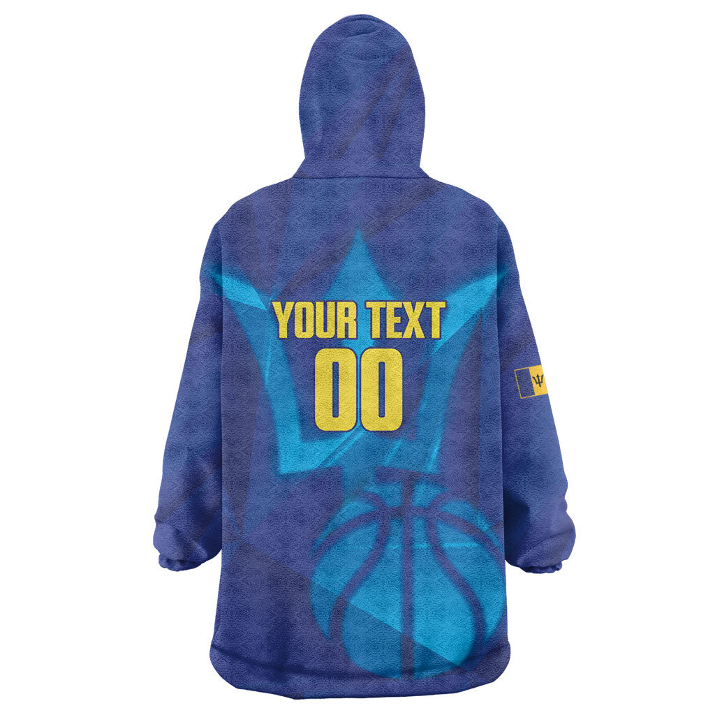 Barbados Basketball Custom Wearable Blanket Hoodie Barbadian Trident Blue Version