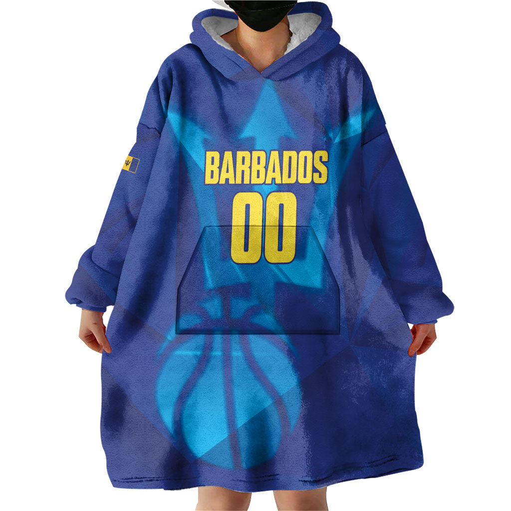 Barbados Basketball Custom Wearable Blanket Hoodie Barbadian Trident Blue Version