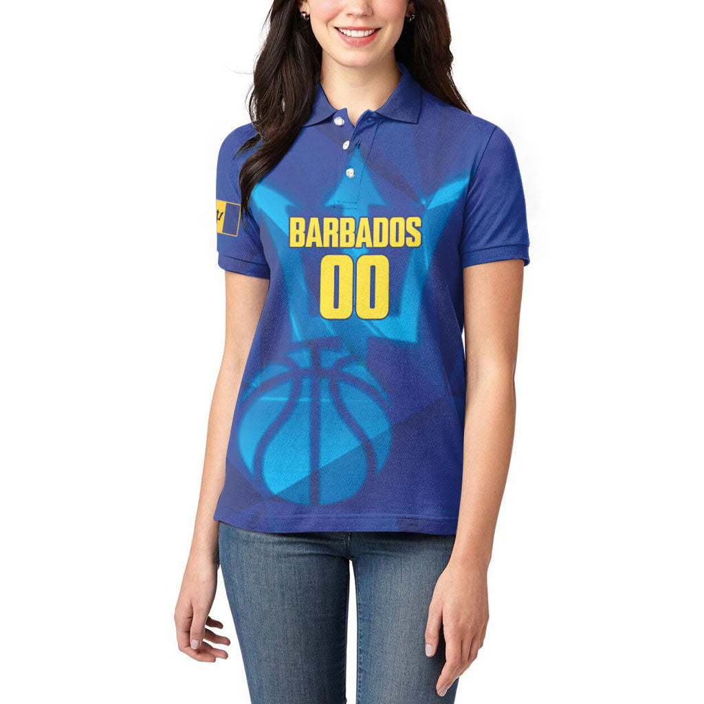 Barbados Basketball Custom Women Polo Shirt Barbadian Trident Blue Version