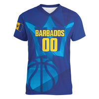 Barbados Basketball Custom Women V-Neck T-Shirt Barbadian Trident Blue Version