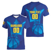 Barbados Basketball Custom Women V-Neck T-Shirt Barbadian Trident Blue Version
