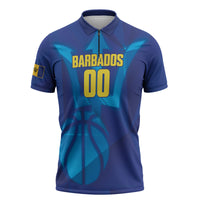 Barbados Basketball Custom Zipper Polo Shirt Barbadian Trident Blue Version