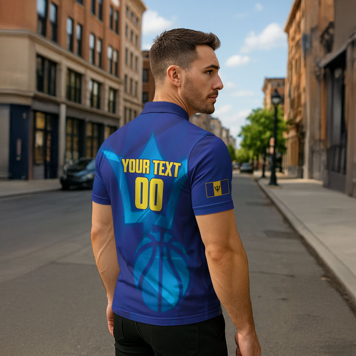 Barbados Basketball Custom Zipper Polo Shirt Barbadian Trident Blue Version
