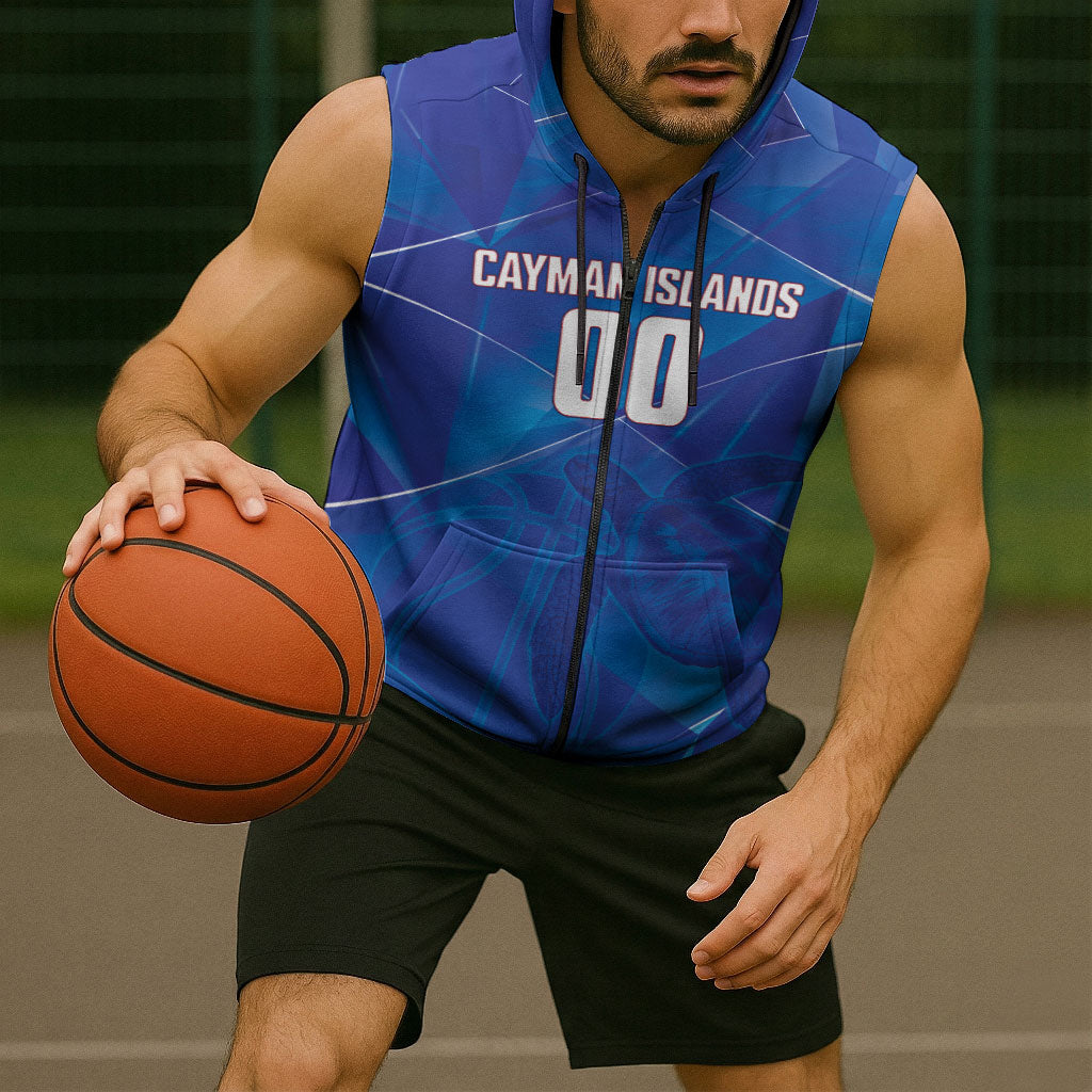 Cayman Islands Basketball Custom Sleeveless Zip Hoodie Sea Turtle Sporty Style