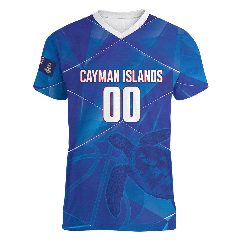 Cayman Islands Basketball Custom Women V-Neck T-Shirt Sea Turtle Sporty Style