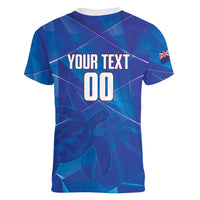 Cayman Islands Basketball Custom Women V-Neck T-Shirt Sea Turtle Sporty Style