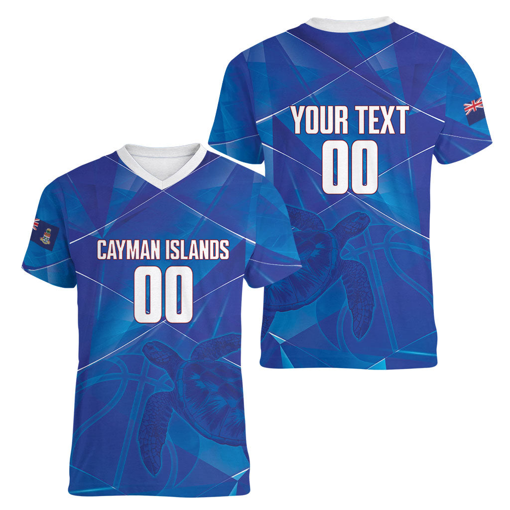 Cayman Islands Basketball Custom Women V-Neck T-Shirt Sea Turtle Sporty Style