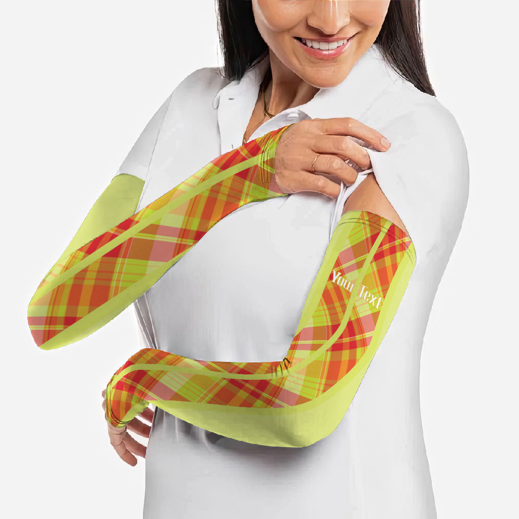 Personalized Bon Fete Kweyol Sent Lisi Arm Sleeves Saint Lucia Creole Day Madras Motifs Yellow