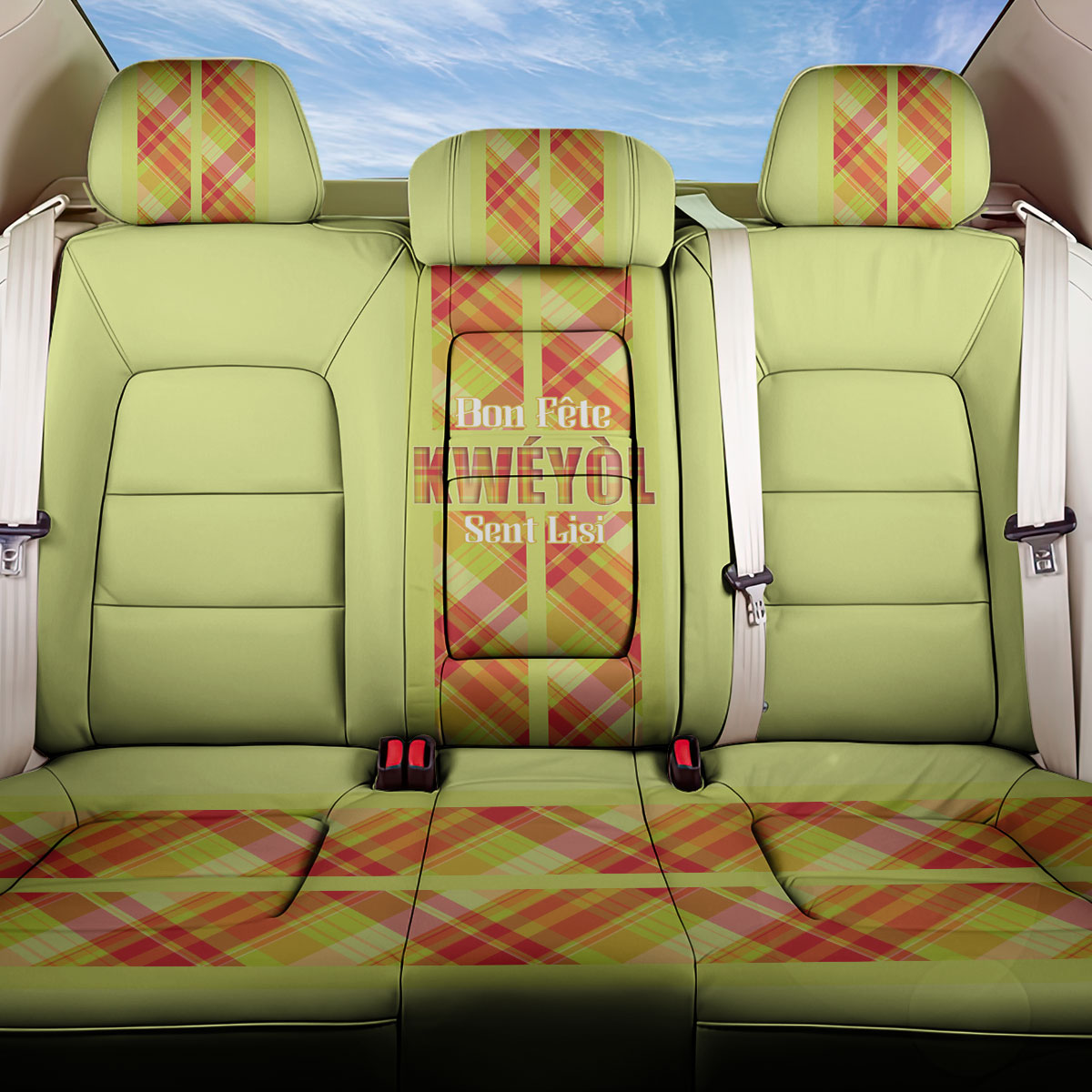 Bon Fete Kweyol Sent Lisi Back Car Seat Cover Saint Lucia Creole Day Madras Motifs Yellow
