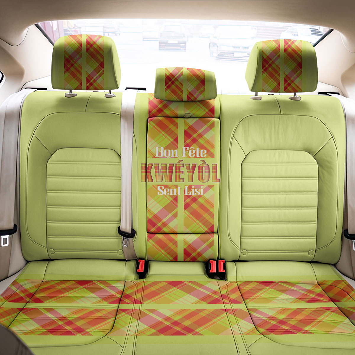 Bon Fete Kweyol Sent Lisi Back Car Seat Cover Saint Lucia Creole Day Madras Motifs Yellow