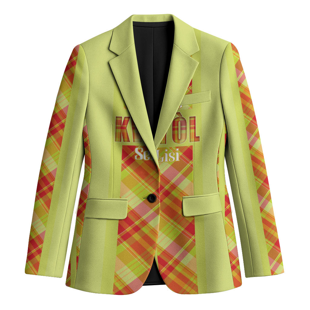Personalized Bon Fete Kweyol Sent Lisi Blazer Saint Lucia Creole Day Madras Motifs Yellow