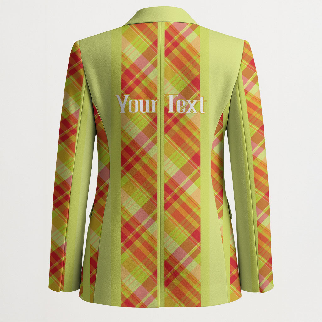 Personalized Bon Fete Kweyol Sent Lisi Blazer Saint Lucia Creole Day Madras Motifs Yellow