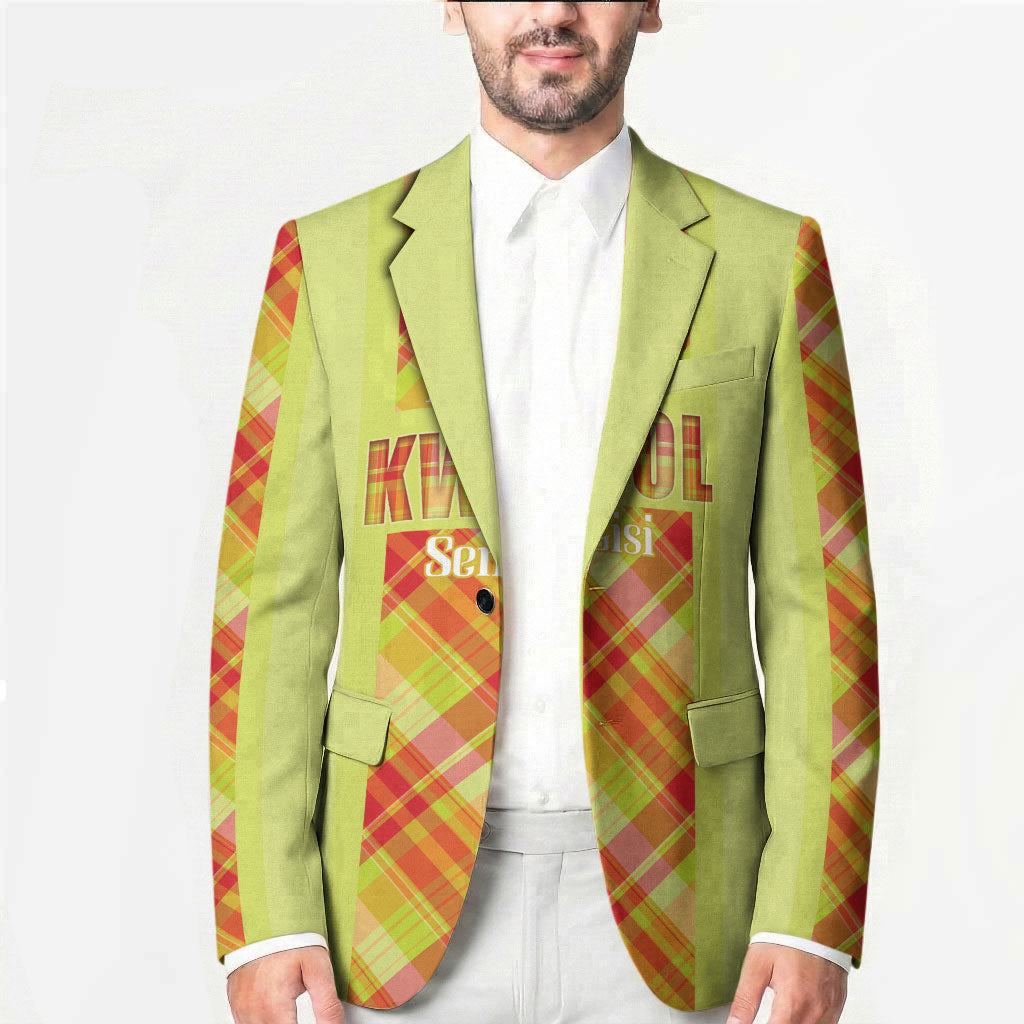 Personalized Bon Fete Kweyol Sent Lisi Blazer Saint Lucia Creole Day Madras Motifs Yellow