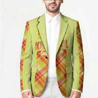 Personalized Bon Fete Kweyol Sent Lisi Blazer Saint Lucia Creole Day Madras Motifs Yellow