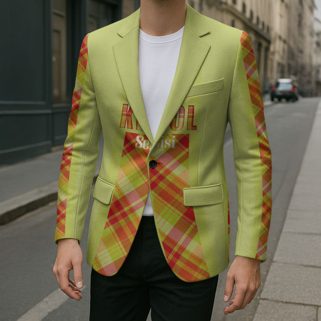 Personalized Bon Fete Kweyol Sent Lisi Blazer Saint Lucia Creole Day Madras Motifs Yellow