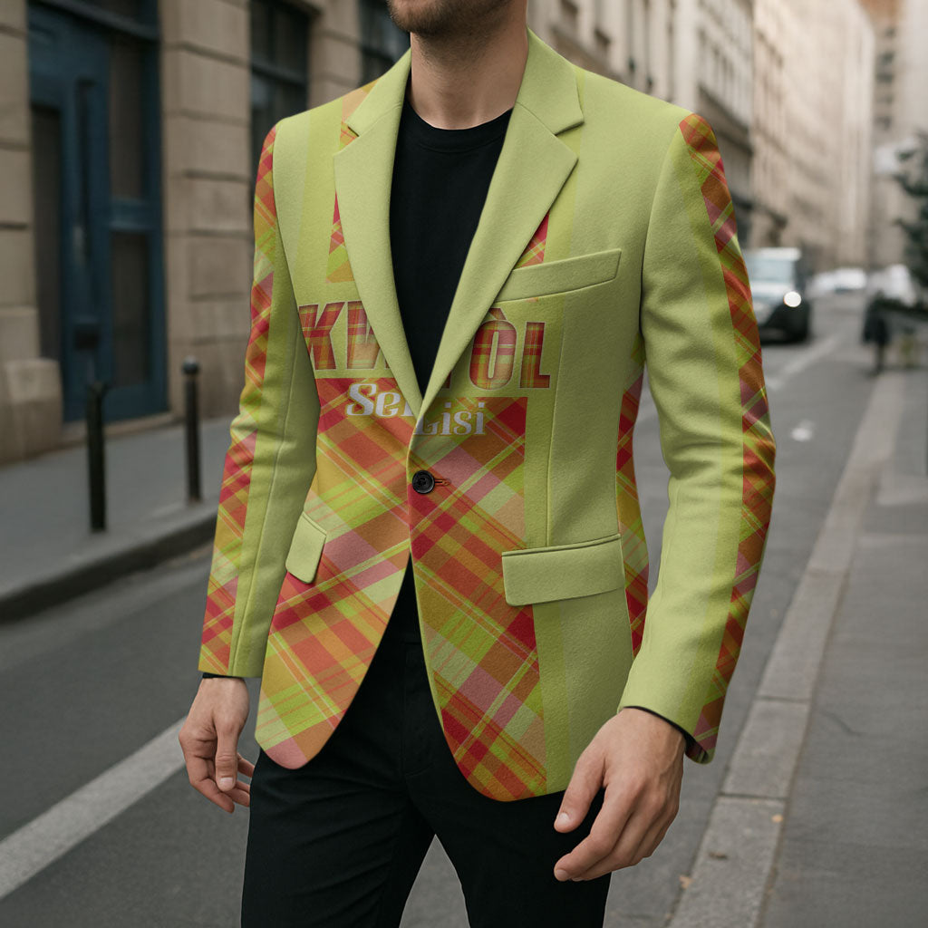 Personalized Bon Fete Kweyol Sent Lisi Blazer Saint Lucia Creole Day Madras Motifs Yellow