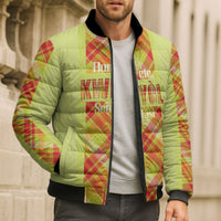 Personalized Bon Fete Kweyol Sent Lisi Bomber Puffer Jacket Saint Lucia Creole Day Madras Motifs Yellow