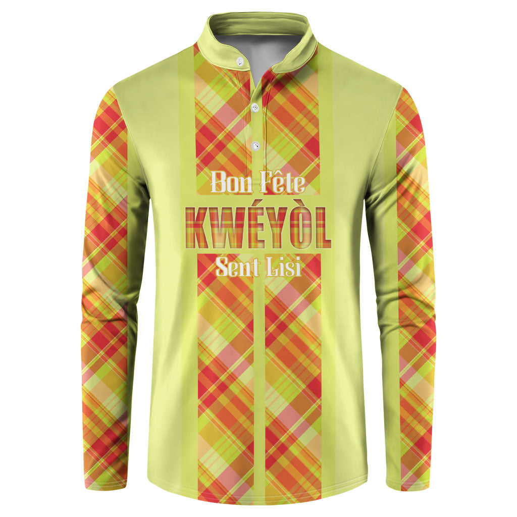 Personalized Bon Fete Kweyol Sent Lisi Button Sweatshirt Saint Lucia Creole Day Madras Motifs Yellow