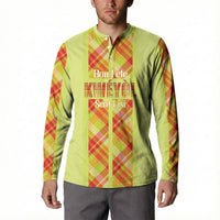 Personalized Bon Fete Kweyol Sent Lisi Button Sweatshirt Saint Lucia Creole Day Madras Motifs Yellow