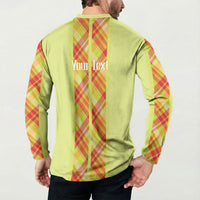 Personalized Bon Fete Kweyol Sent Lisi Button Sweatshirt Saint Lucia Creole Day Madras Motifs Yellow