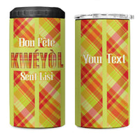 Personalized Bon Fete Kweyol Sent Lisi 4 in 1 Can Cooler Tumbler Saint Lucia Creole Day Madras Motifs Yellow